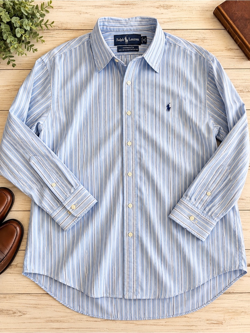 Ralph Lauren Blue Striped Button-Down Shirt | Men’s 18 / 34-35